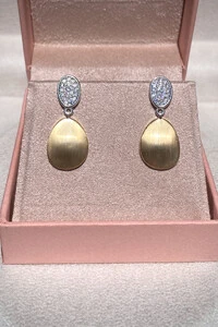 Brinco Gota Bicolor Fosco Ouro 18k