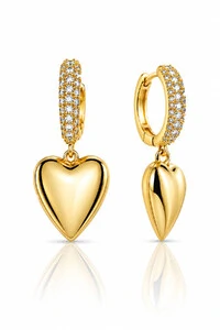 Brinco Argola Coração Zircônias Ouro 18k