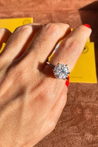 Anel Solitátio Moissanite 10 MM Prata 925 Ródio Branco