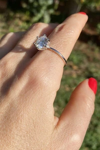 Anel Moissanite Solitário 8MM Prata 925 Ródio Branco