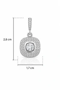 Pingente Quadrado Zircônias Banhado Ródio Branco