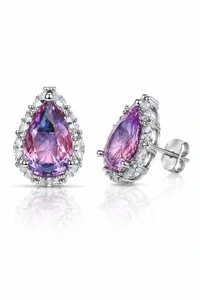 Brinco Gota Violeta Zircônia Ródio Branco