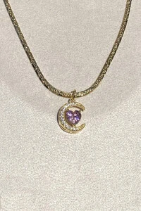 Colar Choker Pingente Lua e Coração Rosa Zircônia