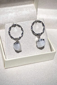 Brinco Pedra Ágata Branca Ródio Branco