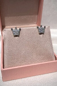 Brinco Coroa Zircônias Prata 925 Envelhecida