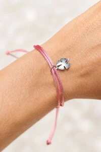 Pulseira Cordão Rosa Pingente Trevo Prata 925