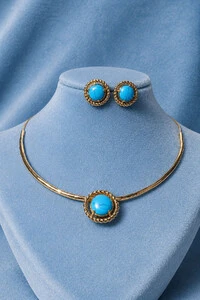 Brinco Círculo Turquesa Ouro 18k