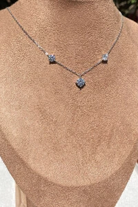 Colar 3 Pontos de Luzes Central 6MM Moissanite Prata 925 Ródio Branco