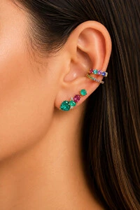 Brinco Earcuff Turmalina Rubi Ouro 18k