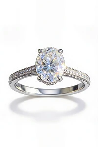 Anel Solitátio Oval Moissanite 7x9 MM Prata 925 Ródio Branco