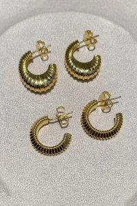 Brinco Argola Par Dupla Listas Ouro 18k