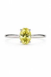 Anel Solitátio Oval Moissanite 6x8 MM Light Yellow Prata 925 Ródio Branco