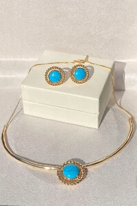 Brinco Círculo Turquesa Ouro 18k