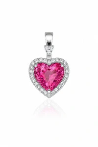 Pingente Coração Rosa Zircônias Ródio Branco