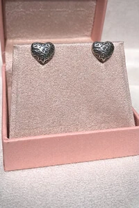 Brinco Coração Enfeite Prata 925 Envelhecida