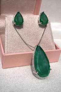 Colar Gota Fusion Esmeralda Ródio Branco