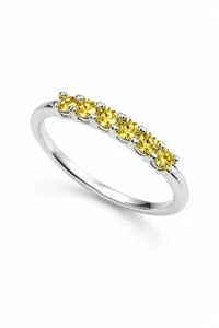 Anel Meia aliança Aparador Moissanite 3 MM Light Yellow Prata 925 Ródio Branco