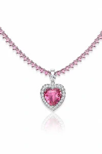 Pingente Coração Rosa Zircônias Ródio Branco