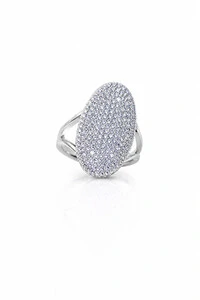 Anel Oval Ágata Zircônia Ródio Branco