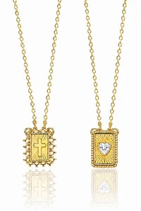 Colar Escapulário Pingentes Cruz e Coração Raiado Ouro 18k