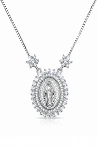 Colar NSra das Graças Zircônia Ródio Branco