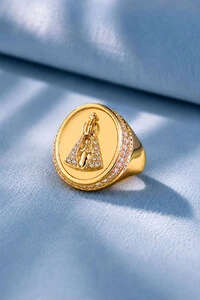 Anel Nsra Aparecida Zircônia Ouro 18k