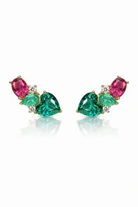 Brinco Earcuff Turmalina Rubi Ouro 18k