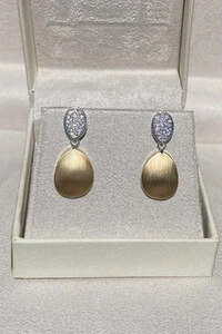 Brinco Gota Bicolor Fosco Ouro 18k