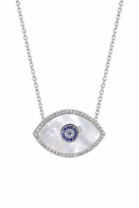 Colar Olho Grego Turquia Madrepérola Zircônia Prata 925 com Ródio Branco
