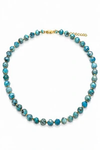 Colar Pedra Turquesa Facetada Ouro 18k