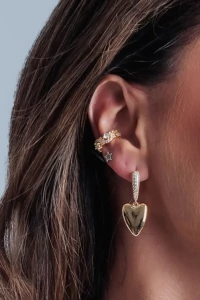 Brinco Argola Coração Zircônias Ouro 18k
