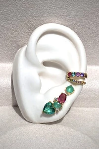 Fake Piercing JULY Zircônias Coloridas Ouro 18k