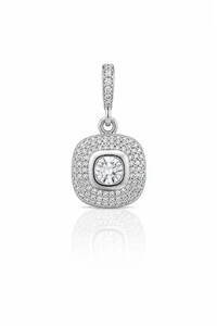 Pingente Quadrado Zircônias Banhado Ródio Branco