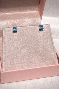 Brinco Ponto luz 3MM Aqua Marine Zircônia Ródio Branco