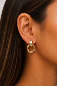 Brinco Dourado Argolas Duplas Ouro 18k