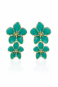 Brinco Flores Esmaltado Verde Ouro 18k