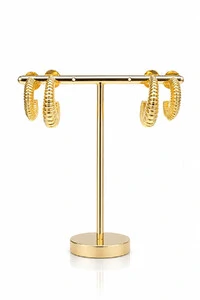 Brinco Argola Par Dupla Listas Ouro 18k