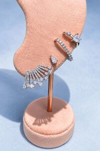 Brinco Earcuff Gotas Zircônias Ródio Branco