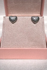 Brinco Coração Enfeite Prata 925 Envelhecida