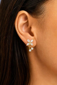 Brinco Flor Zircônias Navete Ouro 18k