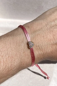 Pulseira Pingente Coração P Zircônias Rosa