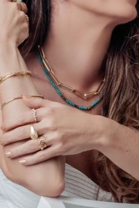Colar Pedra Turquesa Fino Ouro 18k