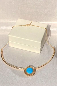 Colar Aro Pingente Turquesa Ouro 18k