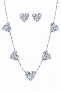 Conjunto Coração Cristal Ródio Branco