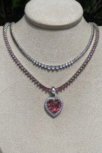 Pingente Coração Rosa Zircônias Ródio Branco