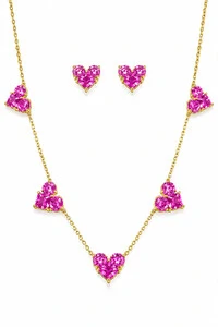 Conjunto Coração Pink Safira Ouro 18k