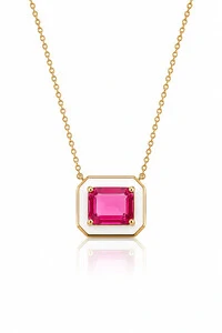 Colar Esmaltado Branco Pedra Pink Fusion Ouro 18k