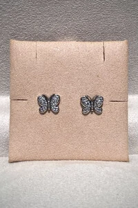 Brinco Borboletas Zircônias Prata 925 Envelhecida