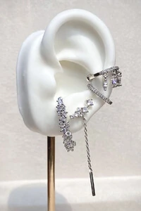 Fake Piercing Zircônias Fino Retangular Ródio Branco