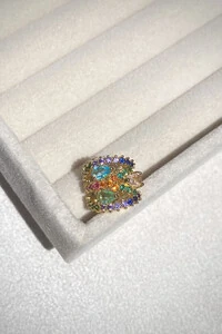 Fake Piercing Zircônias Coloridas Largo Dourado